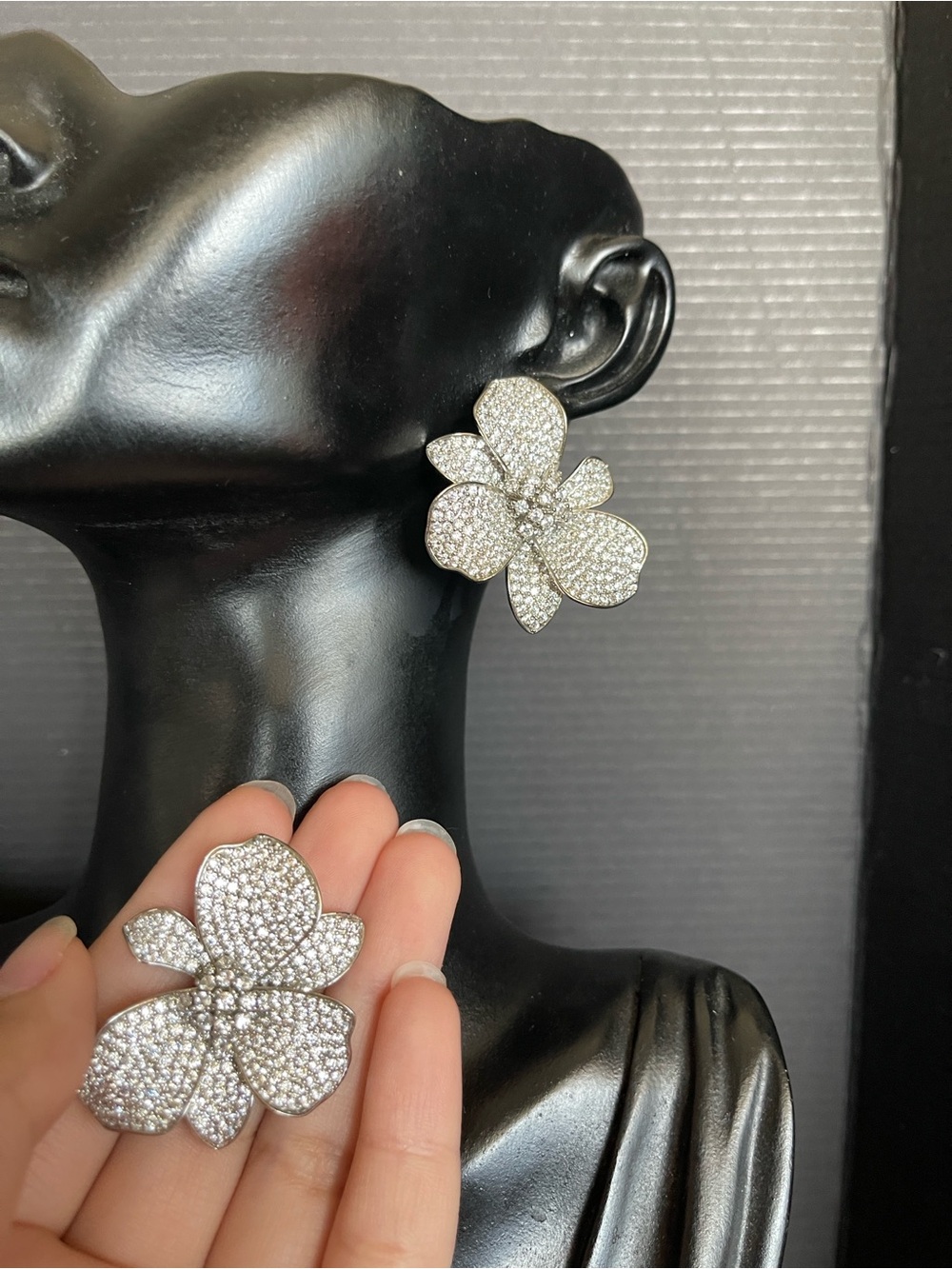 SHASHI Eden silver tone statement flower floral earrings